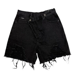 Insane Gene Hi-Rise Crossover Short Distressed Mom Jeans Shorts Black Y2K Size M